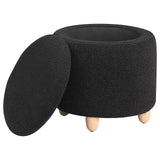 Valia Faux Sheepskin Upholstered Round Storage Ottoman Black - 910227 - Luna Furniture