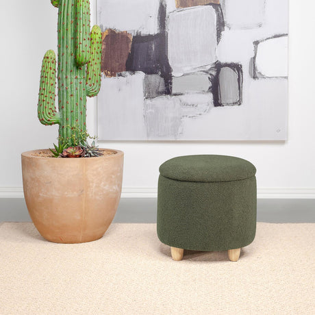 Valia Faux Sheepskin Upholstered Round Storage Ottoman Green - 910228 - Luna Furniture