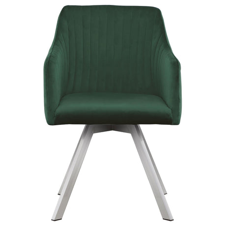 Veena Chrome and Green Round Dining Room Set with Swivel Chairs from Coaster - Luna Furniture