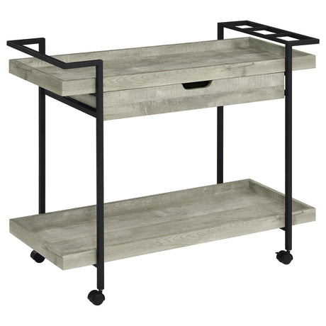 Ventura 2-tier Bar Cart with Storage Drawer Grey Driftwood - 181005 - Luna Furniture