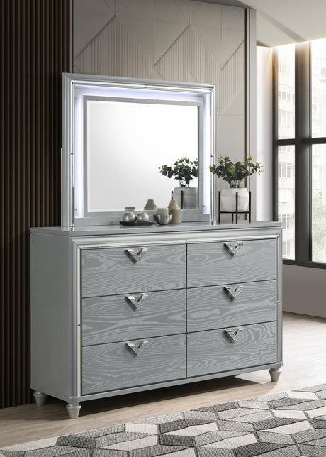 Veronica 6-drawer Bedroom Dresser with Mirror Light Silver - 224723M - Luna Furniture