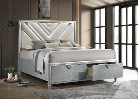 Veronica Eastern King Platform Storage Bed with Upholstered LED Headboard Light Silver - 224721KE - Luna Furniture