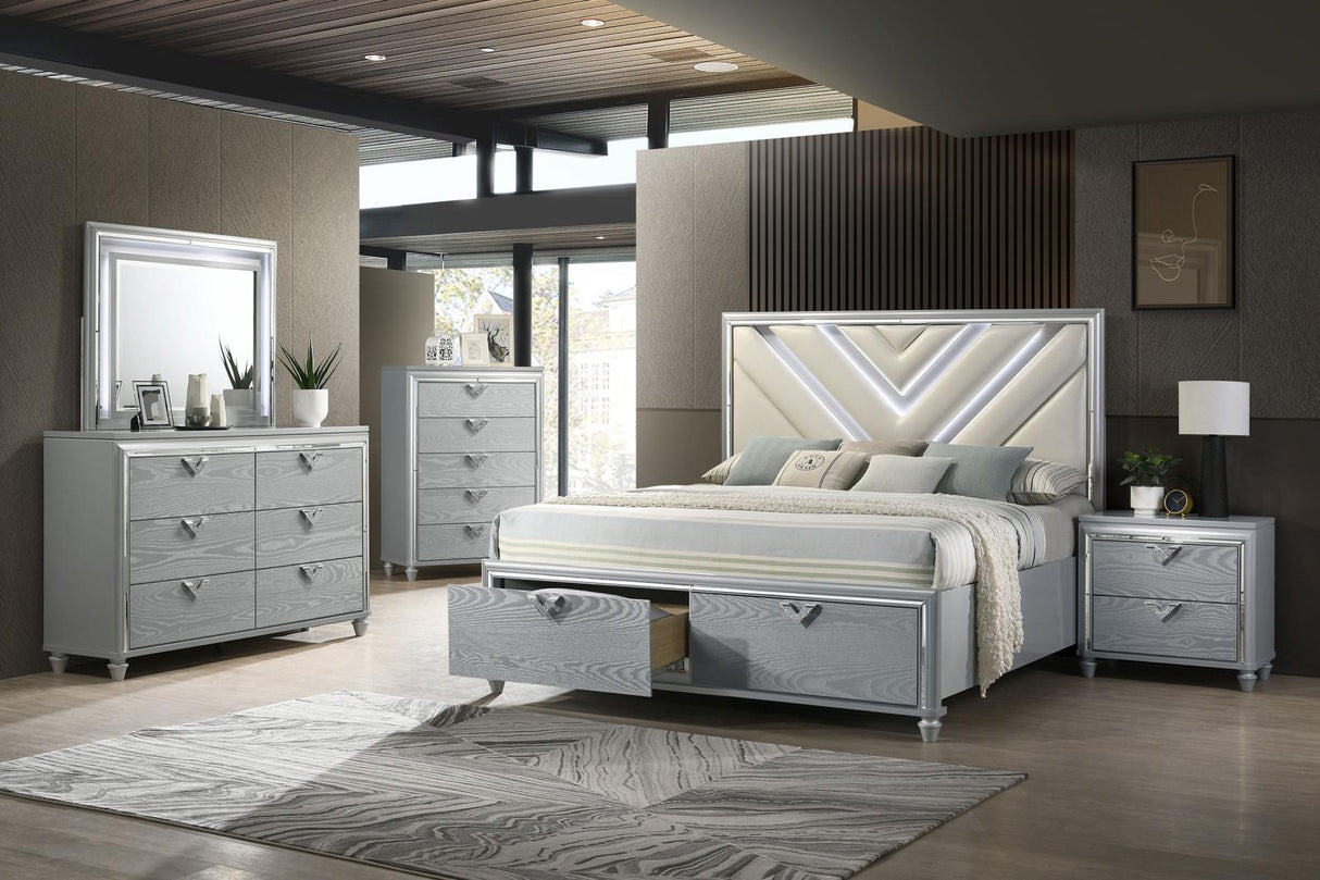 Veronica Queen Platform Storage Bed with Upholstered LED Headboard Light Silver - 224721Q - Luna Furniture