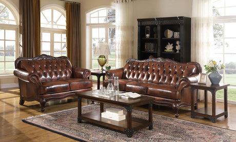 Victoria Upholstered Tufted Living Room Set Brown - 500681-S2 - Luna Furniture