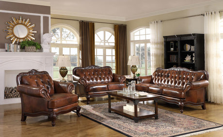 Victoria Upholstered Tufted Living Room Set Brown - 500681-S3 - Luna Furniture