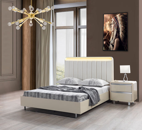 Viola Cream High Gloss Lacquer 4-Piece Queen Bedroom Set - VIOLABEDROOM-4PCQ - Luna Furniture