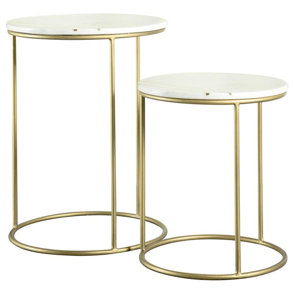 Vivienne 2-piece Round Marble Top Nesting Tables White and Gold - 935849 - Luna Furniture