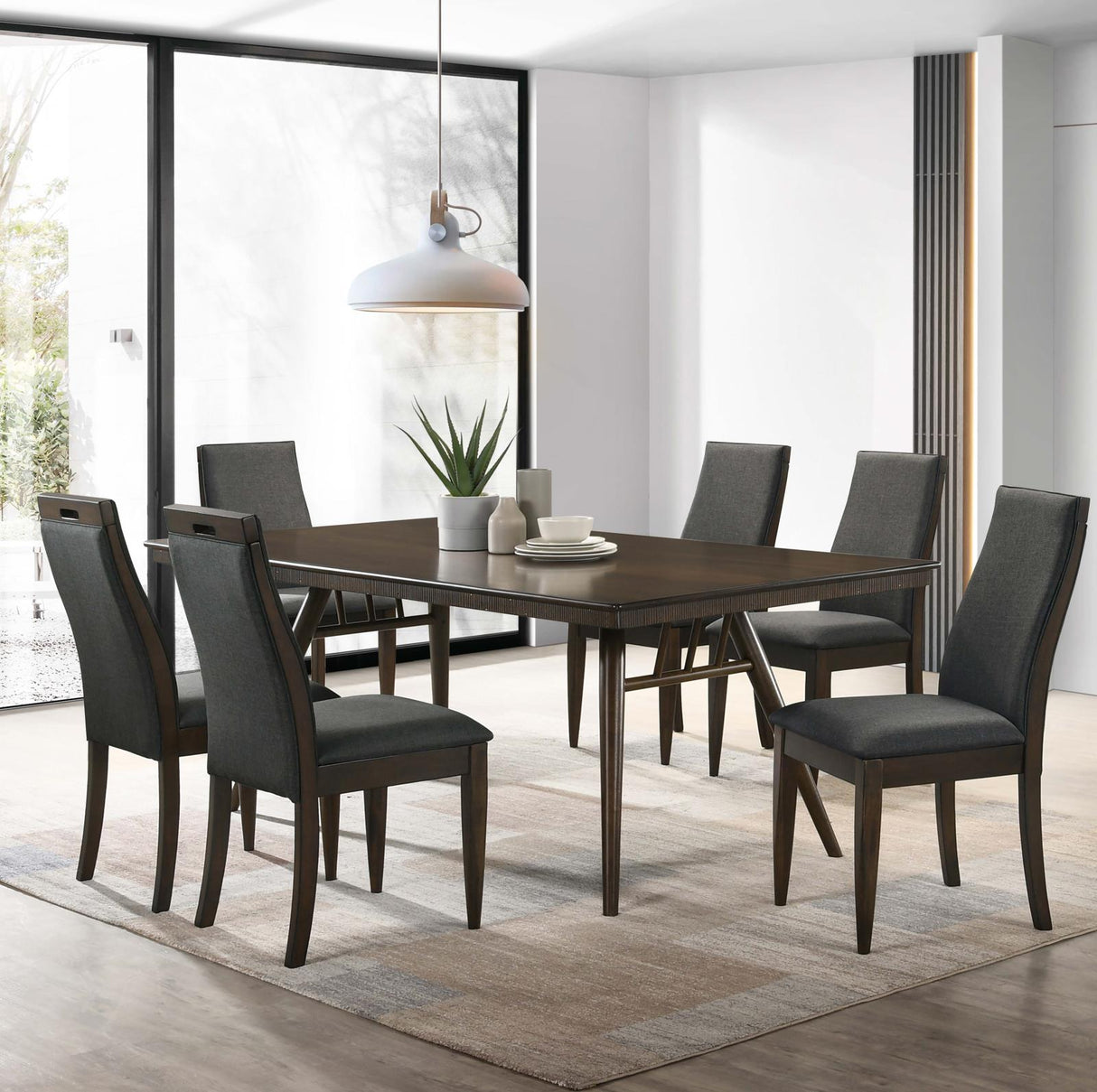 Wes Gray and Dark Walnut 7-Piece Rectangular Dining Set from Coaster - Luna Furniture