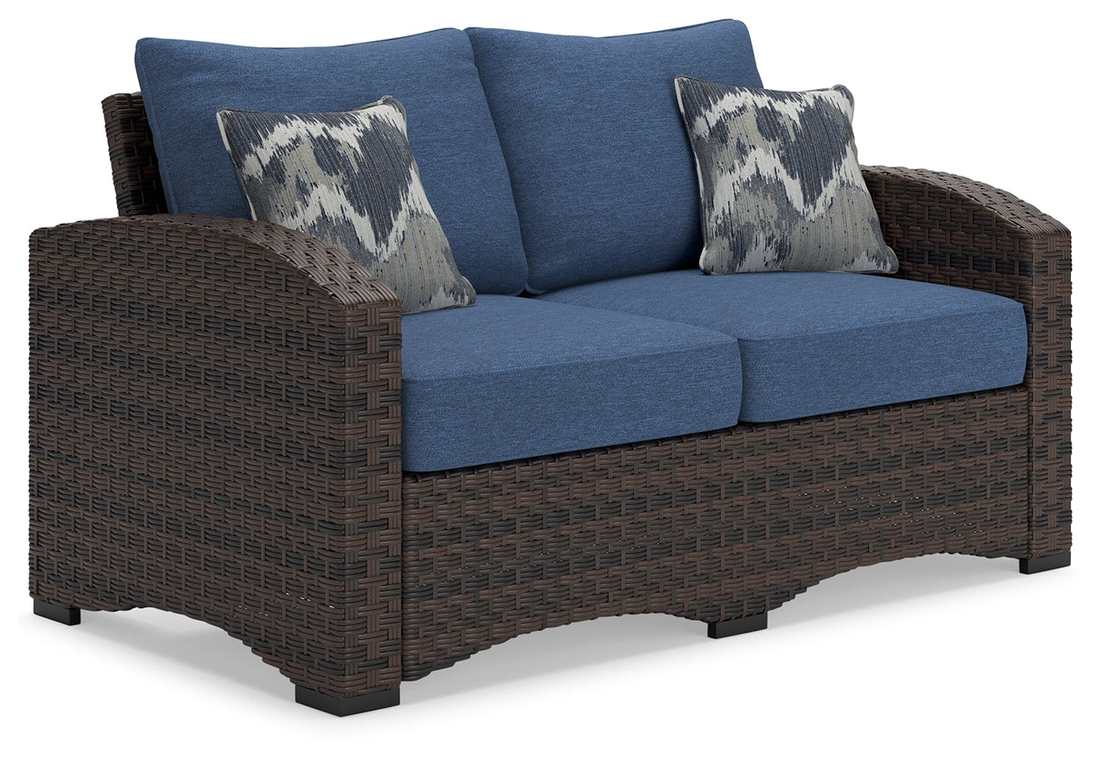 Windglow Blue/Brown Outdoor Loveseat with Cushion - P340-835 - Luna Furniture