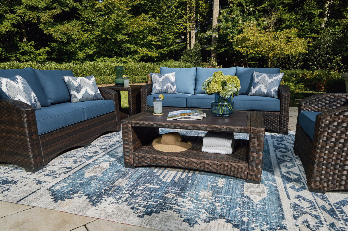 Windglow Blue/Brown Outdoor Loveseat with Cushion - P340-835 - Luna Furniture