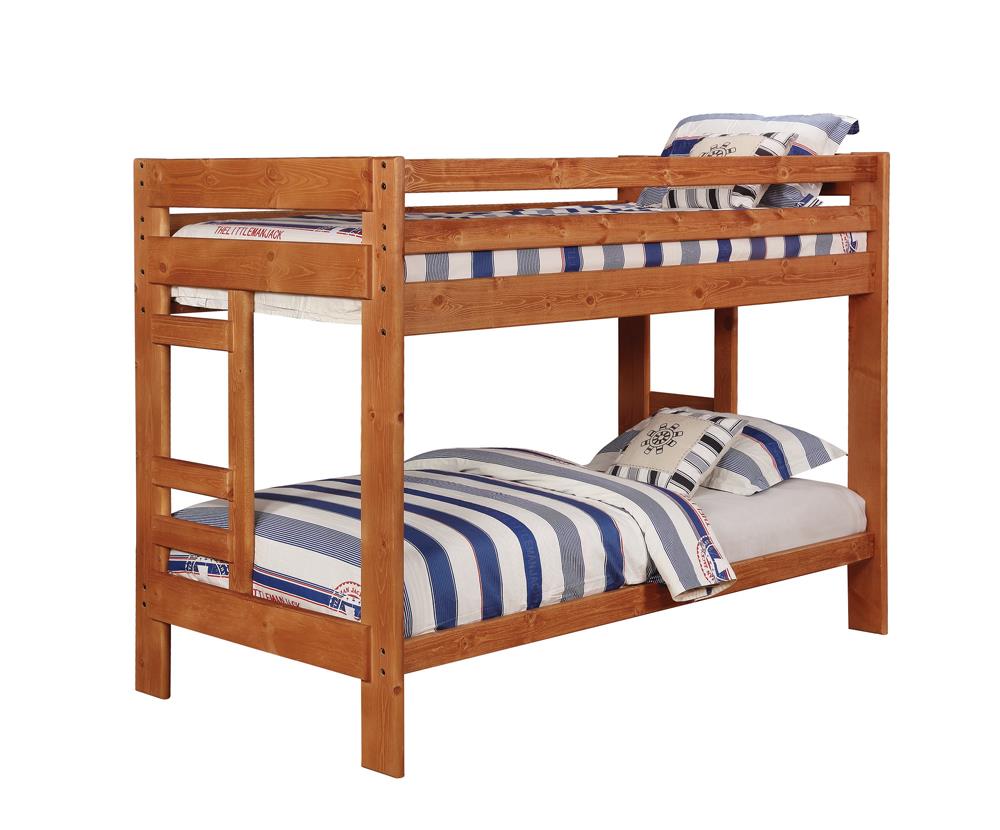 Wrangle Hill Twin Over Twin Bunk Bed Amber Wash - 460243 - Luna Furniture