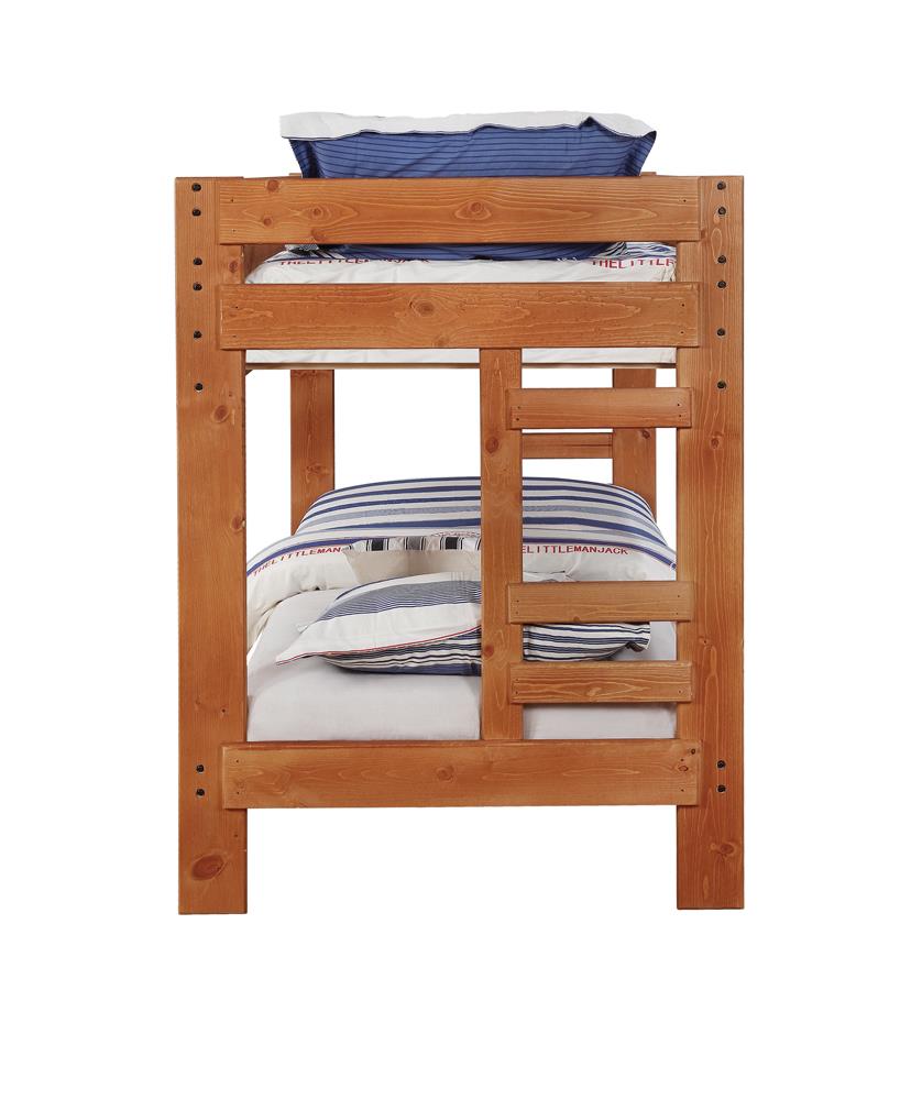 Wrangle Hill Twin Over Twin Bunk Bed Amber Wash - 460243 - Luna Furniture