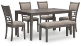 Wrenning Gray Dining Table and 4 Chairs and Bench (Set of 6) - D425-325 - Luna Furniture