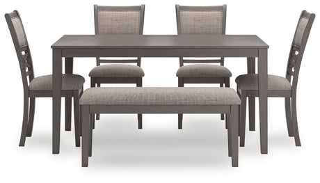 Wrenning Gray Dining Table and 4 Chairs and Bench (Set of 6) - D425-325 - Luna Furniture