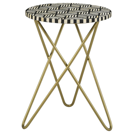 Xenia Round Accent Table with Hairpin Legs Black and White - 935878 - Luna Furniture
