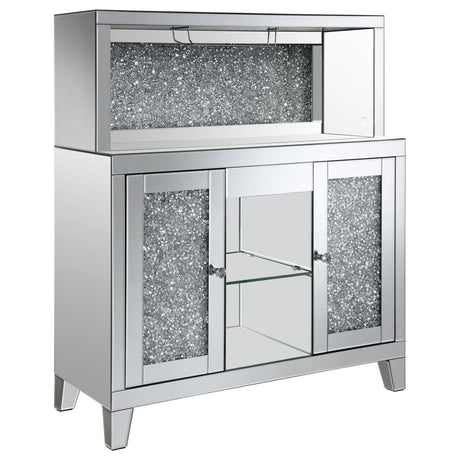 Yvaine 2-door Mirrored Wine Cabinet with Faux Crystal Inlay Silver - 115585 - Luna Furniture