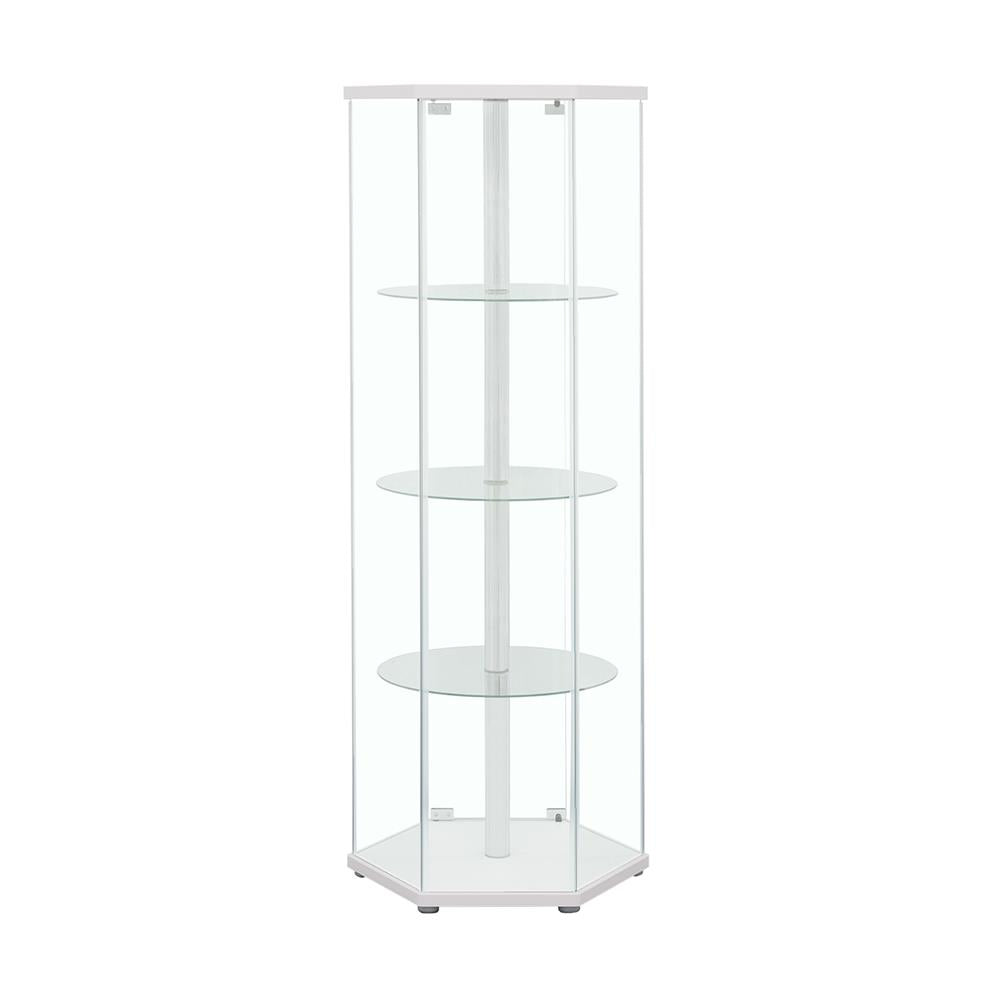 Zahavah White and Clear 4-Shelf Hexagon Shaped Curio Cabinet from Coaster - Luna Furniture