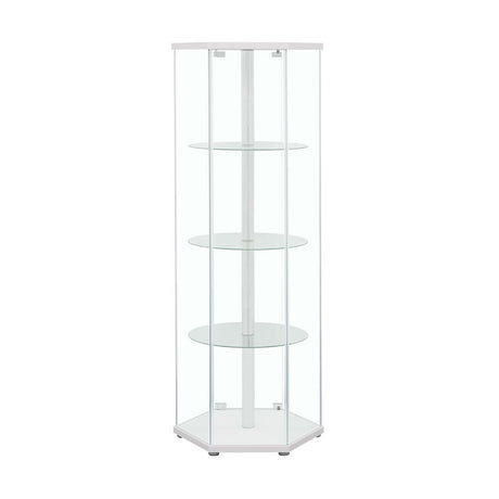 Zahavah White and Clear 4-Shelf Hexagon Shaped Curio Cabinet from Coaster - Luna Furniture