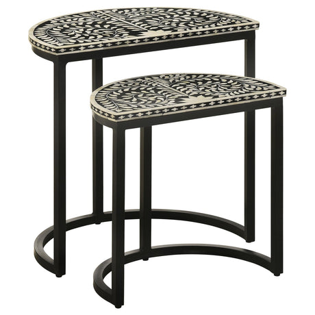 Zakiya 2-piece Demilune Nesting Table Black and White - 930195 - Luna Furniture