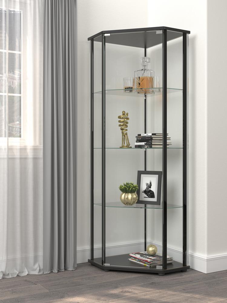 Zenobia Clear and Black Glass Shelf Curio Cabinet from Coaster - Luna Furniture