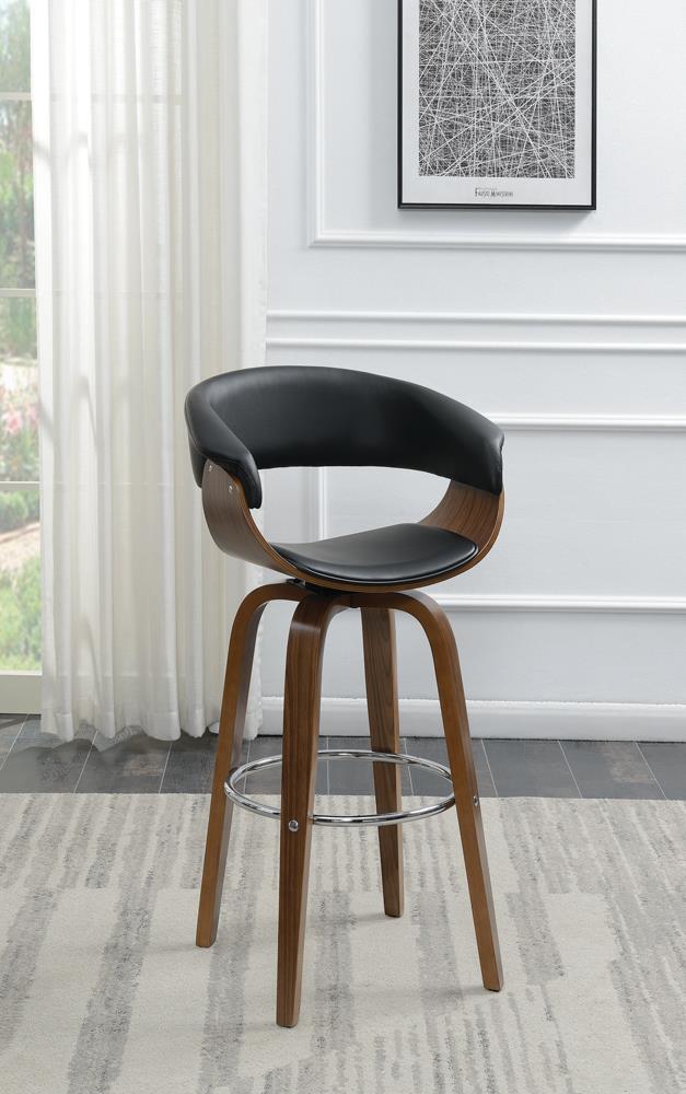 Zion Walnut and Black Upholstered Swivel Bar Stool from Coaster - Luna Furniture
