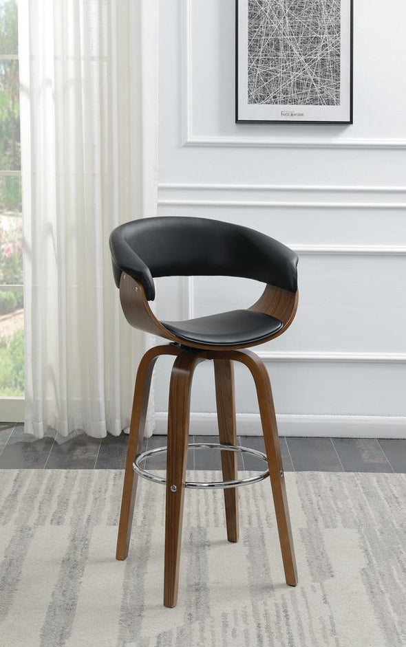 Zion Upholstered Swivel Bar Stool Walnut and Black - 100205 - Luna Furniture
