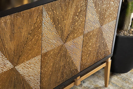 Zira Brown and Antique Gold Sunburst 4-Door Accent Cabinet from Coaster - Luna Furniture