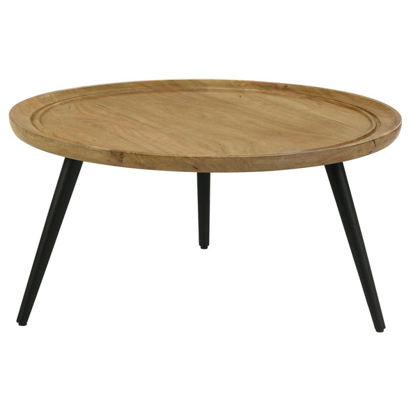Zoe Round Coffee Table with Trio Legs Natural and Black - 736108 - Luna Furniture