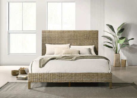 Zyla Woven Rattan Eastern King Panel Bed Kubu Grey - 360181KE - Luna Furniture